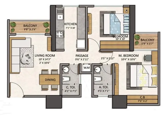 Ashar Pulse 2 BHK Spacia Floor Plan 650 sqft Majiwada Thane